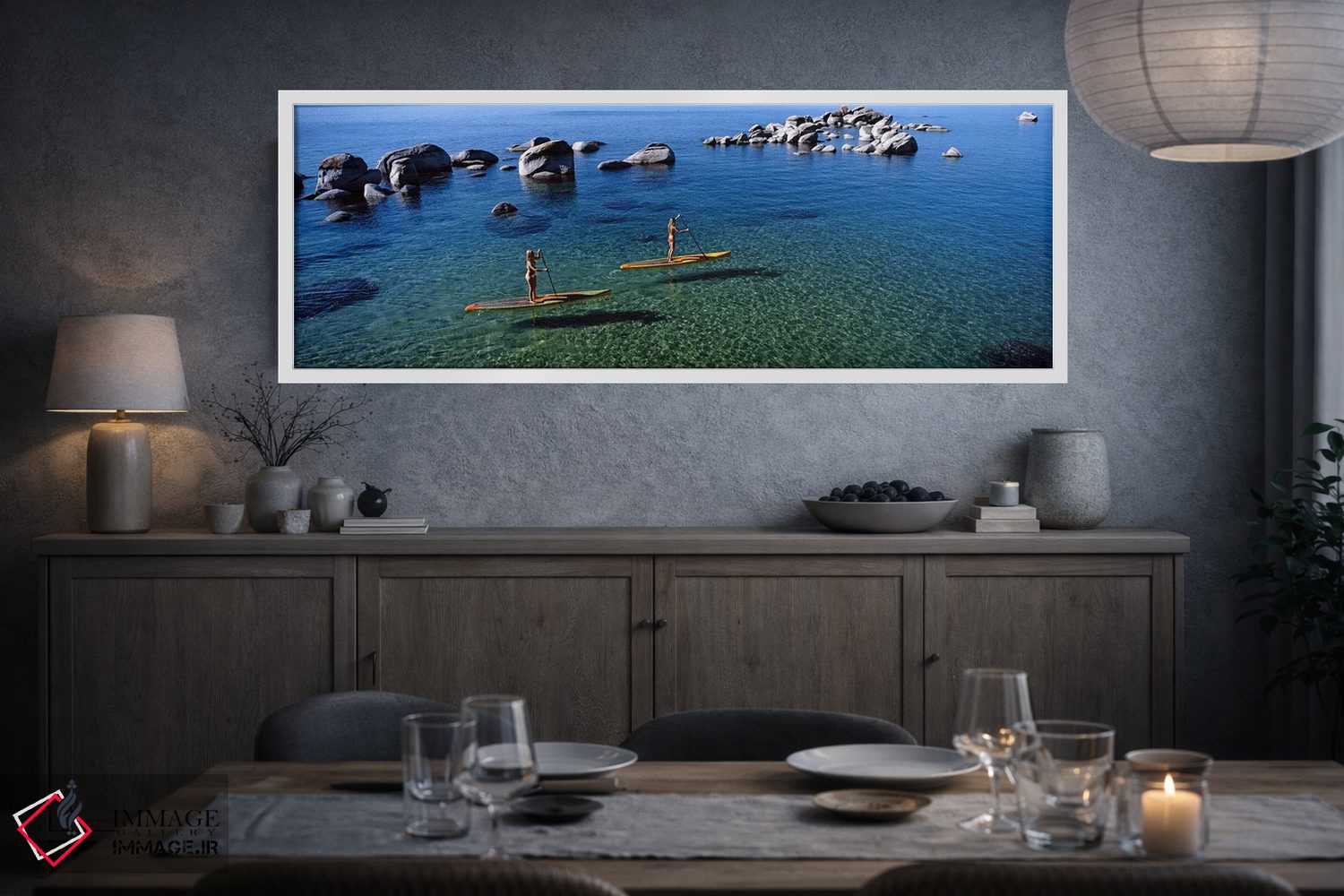 تابلو دکوراتیو Lake Tahoe, California, USA,دو زن در حال پارو زدن روی ب… اثر پانورامیک ایمجز - D4W