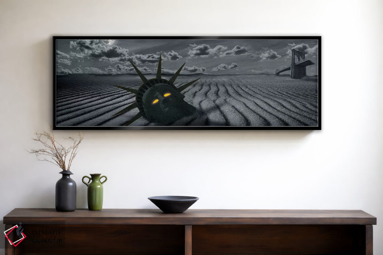 تابلو دکوراتیو صحنه ای آخرالزمانی با سر مجسمه آزادی و پل بروکلین شکسته اثر پانورامیک ایمجز - D2B