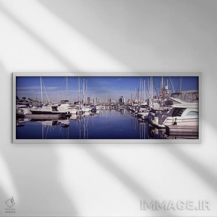 تابلو دکوراتیو Long Beach, Los Angeles County, California, USA,قایق ها… اثر پانورامیک ایمجز - نمای قابدار سفید