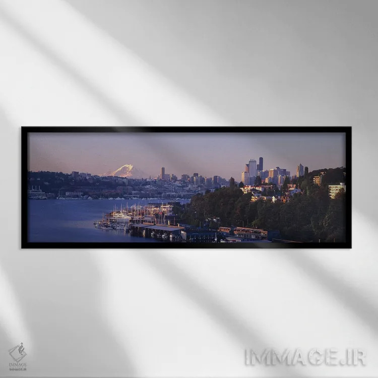 تابلو دکوراتیو Lake Union, Seattle, Washington State, USA,ساختمان ها د… اثر پانورامیک ایمجز - نمای قابدار مشکی