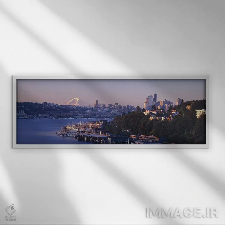 تابلو دکوراتیو Lake Union, Seattle, Washington State, USA,ساختمان ها د… اثر پانورامیک ایمجز - نمای قابدار سفید