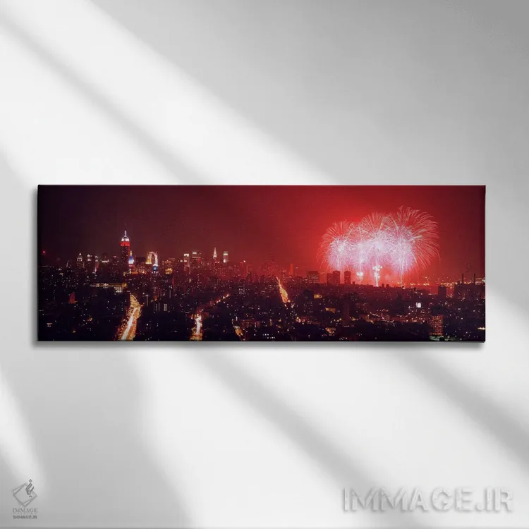 تابلو دکوراتیو New York City, New York State, USA,آتش بازی در شب بر فر… اثر پانورامیک ایمجز - نمای روبهرو روی دیوار