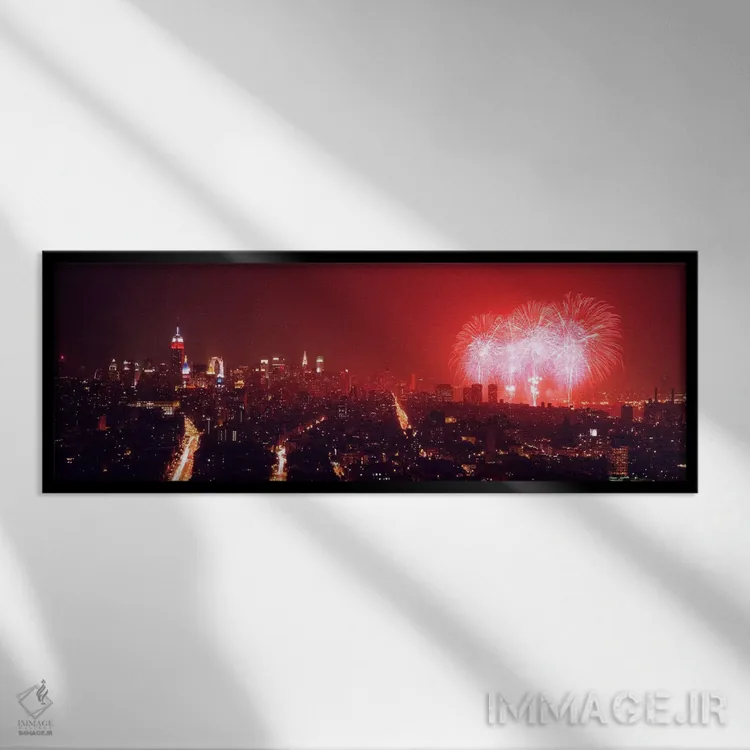 تابلو دکوراتیو New York City, New York State, USA,آتش بازی در شب بر فر… اثر پانورامیک ایمجز - نمای قابدار مشکی