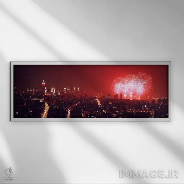 تابلو دکوراتیو New York City, New York State, USA,آتش بازی در شب بر فر… اثر پانورامیک ایمجز - نمای قابدار سفید