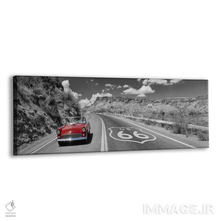 تابلو دکوراتیو Route 66, Arizona, USA,ماشین کلاسیک در حال حرکت در جاده… اثر پانورامیک ایمجز - نمای پرسپکتیو محصول