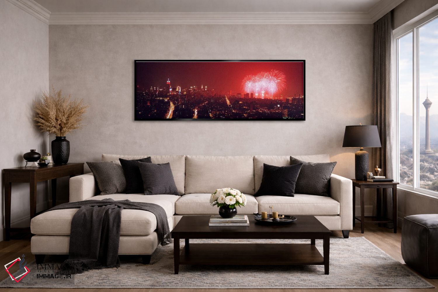 تابلو دکوراتیو New York City, New York State, USA,آتش بازی در شب بر فر… اثر پانورامیک ایمجز - D4B