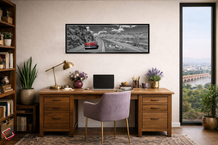 تابلو دکوراتیو Route 66, Arizona, USA,ماشین کلاسیک در حال حرکت در جاده… اثر پانورامیک ایمجز - D2B