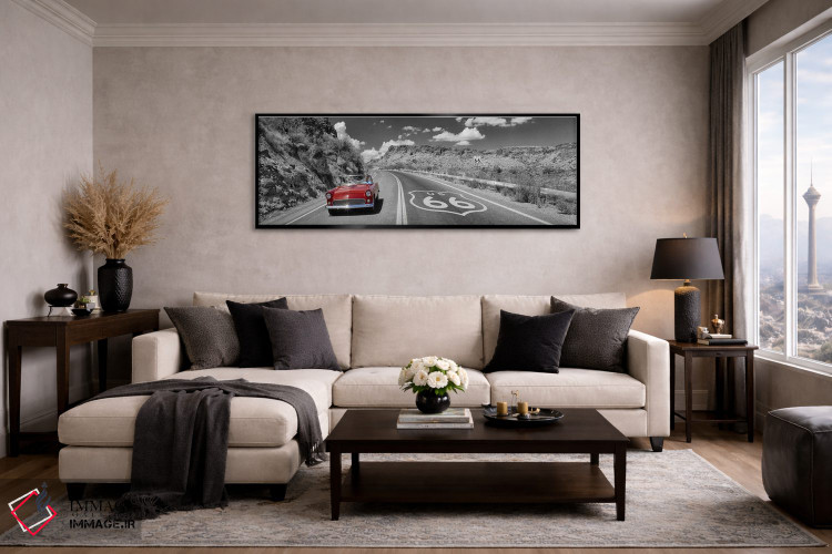 تابلو دکوراتیو Route 66, Arizona, USA,ماشین کلاسیک در حال حرکت در جاده… اثر پانورامیک ایمجز - D5B