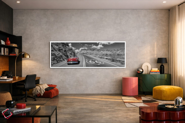 تابلو دکوراتیو Route 66, Arizona, USA,ماشین کلاسیک در حال حرکت در جاده… اثر پانورامیک ایمجز - D3W