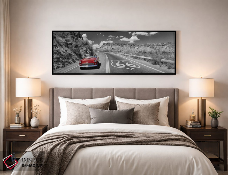 تابلو دکوراتیو Route 66, Arizona, USA,ماشین کلاسیک در حال حرکت در جاده… اثر پانورامیک ایمجز - D4B