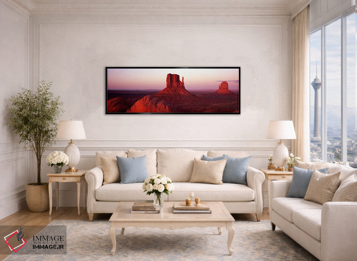 تابلو دکوراتیو Monument Valley, Navajo Nation,غروب سرخ بر فراز میتن ها… اثر پانورامیک ایمجز - D4B
