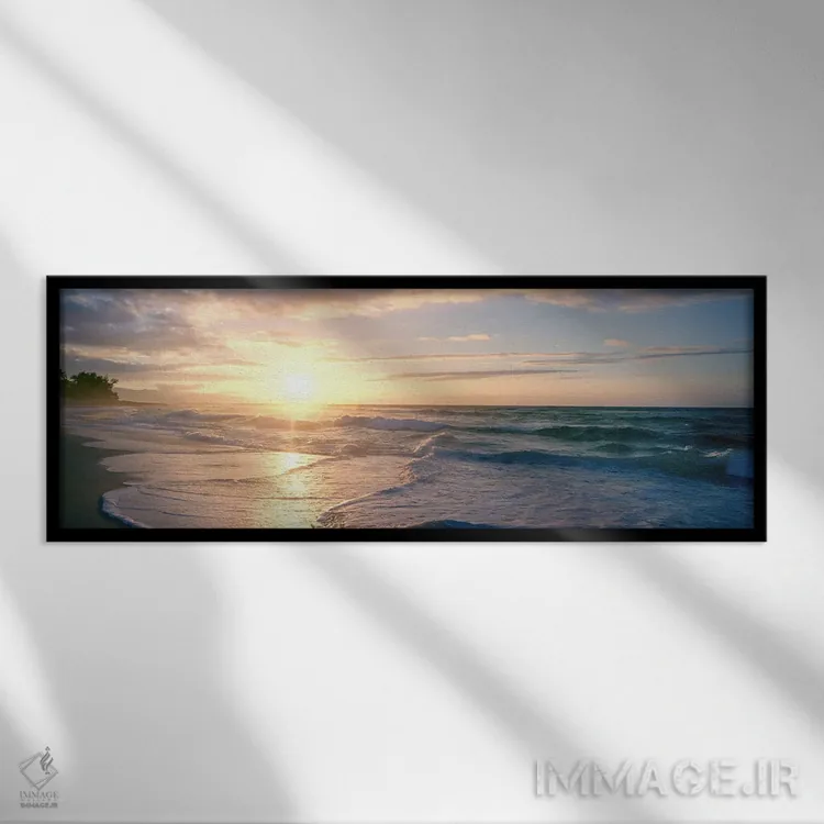 تابلو دکوراتیو غروب آفتاب بر فراز دریا اثر پانورامیک ایمجز - نمای قابدار مشکی