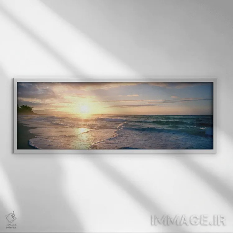 تابلو دکوراتیو غروب آفتاب بر فراز دریا اثر پانورامیک ایمجز - نمای قابدار سفید