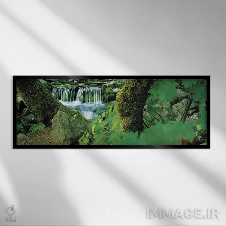 تابلو دکوراتیو آبشار در جنگل اثر پانورامیک ایمجز - نمای قابدار مشکی