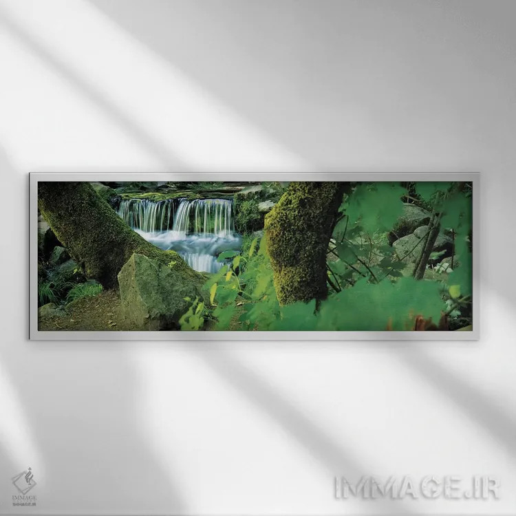 تابلو دکوراتیو آبشار در جنگل اثر پانورامیک ایمجز - نمای قابدار سفید