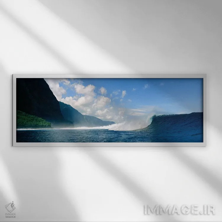 تابلو دکوراتیو موج ها در دریا اثر پانورامیک ایمجز - نمای قابدار سفید