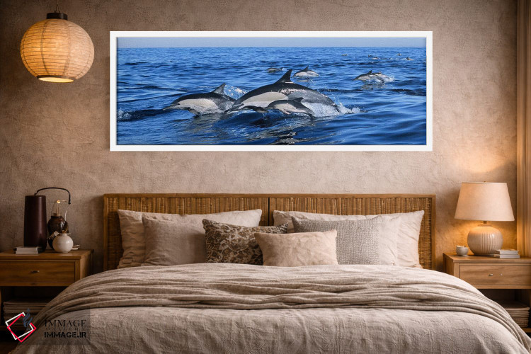 تابلو دکوراتیو دلفین های معمولی در حال پریدن از آب دریا اثر پانورامیک ایمجز - D3W