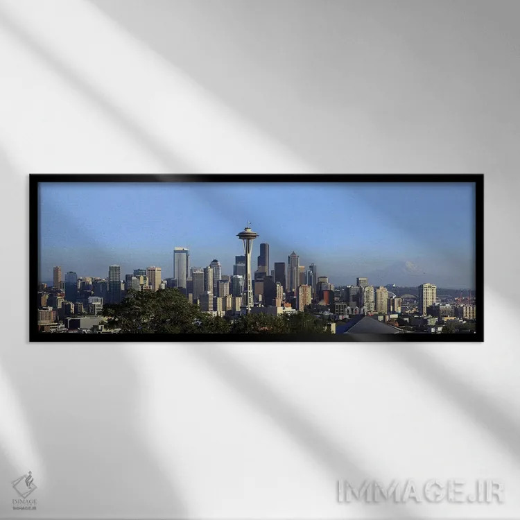 تابلو دکوراتیو Space Needle, Mt Rainier, Seattle, King County, Washing… اثر پانورامیک ایمجز - نمای قابدار مشکی