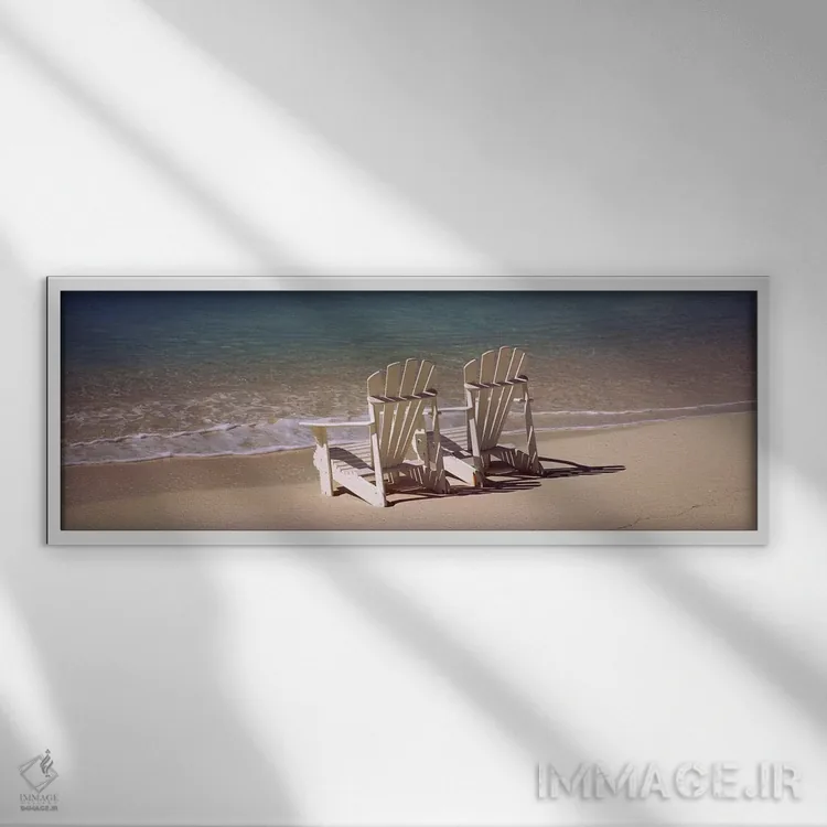 تابلو دکوراتیو Bahamas,صندلی آدیرونداک در ساحل، باهاما اثر پانورامیک ایمجز - نمای قابدار سفید