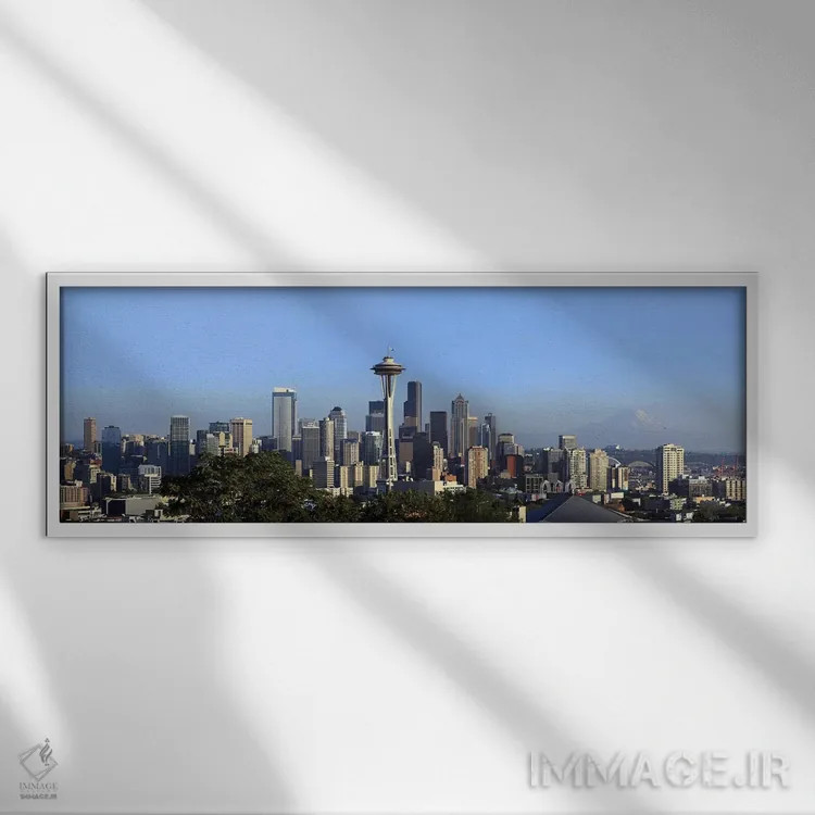 تابلو دکوراتیو Space Needle, Mt Rainier, Seattle, King County, Washing… اثر پانورامیک ایمجز - نمای قابدار سفید