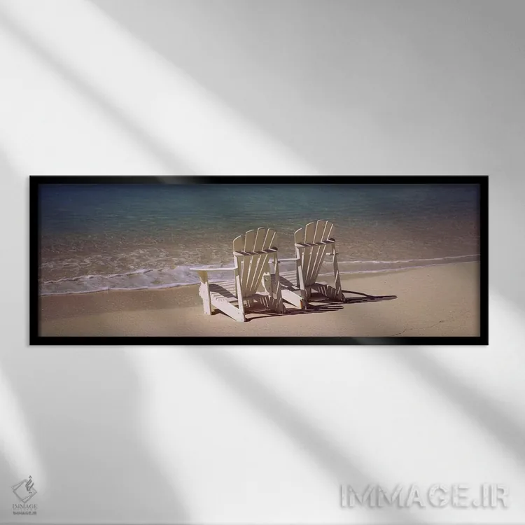 تابلو دکوراتیو Bahamas,صندلی آدیرونداک در ساحل، باهاما اثر پانورامیک ایمجز - نمای قابدار مشکی