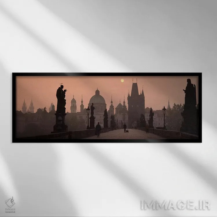تابلو دکوراتیو Prague, Czech Republic,پل چارلز در گرگ ومیش با کلیسای س… اثر پانورامیک ایمجز - نمای قابدار مشکی