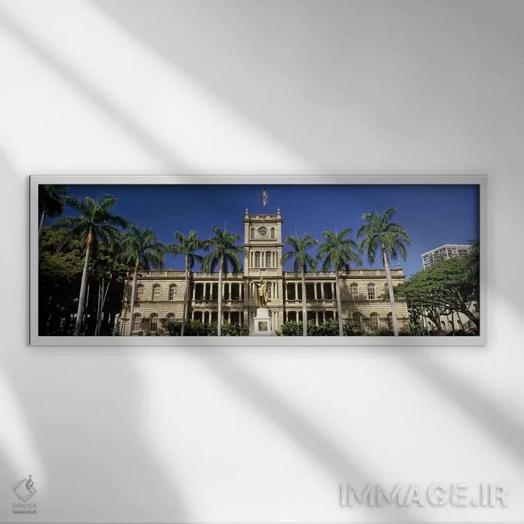 تابلو دکوراتیو Aliiolani Hale, Honolulu, Oahu, Honolulu County, Hawaii… اثر پانورامیک ایمجز - نمای قابدار سفید