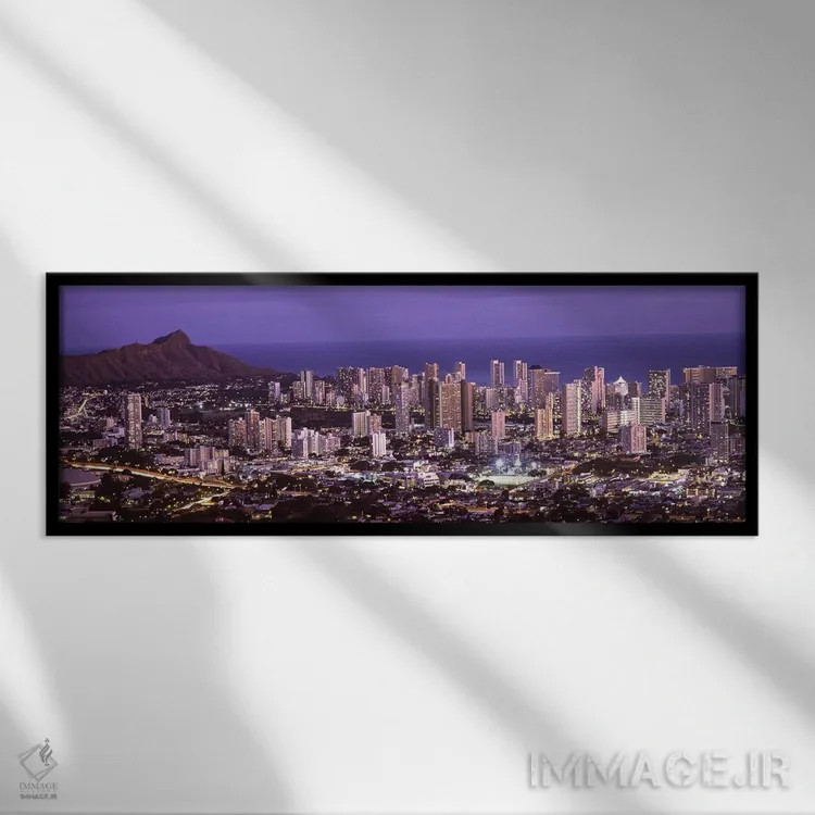 تابلو دکوراتیو Oahu, Honolulu County, Hawaii, USA,نمای بالا از شهر روش… اثر پانورامیک ایمجز - نمای قابدار مشکی