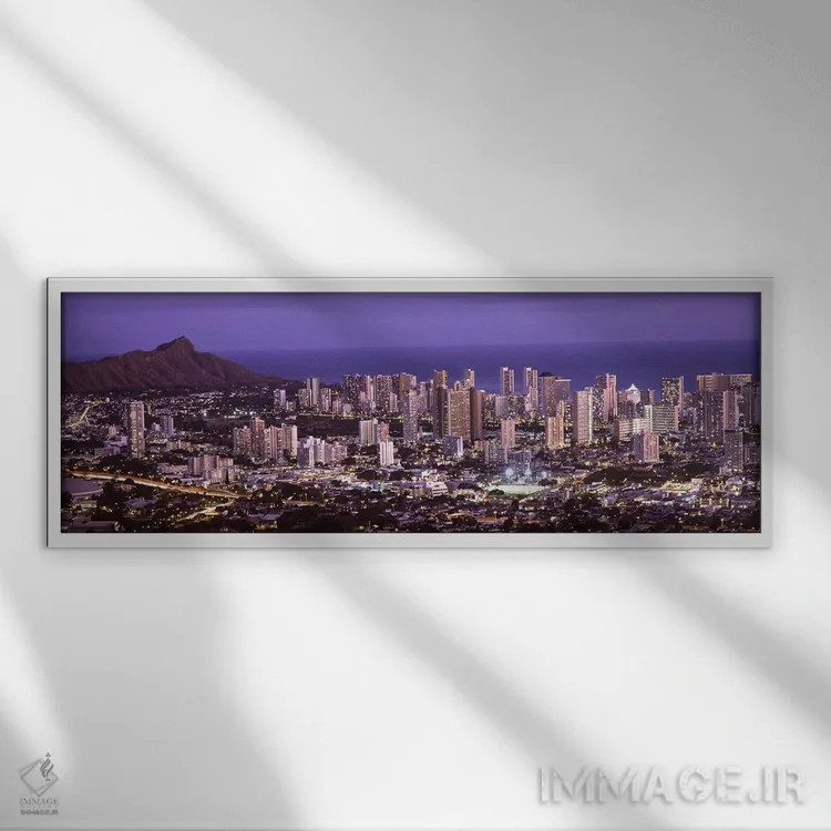 تابلو دکوراتیو Oahu, Honolulu County, Hawaii, USA,نمای بالا از شهر روش… اثر پانورامیک ایمجز - نمای قابدار سفید