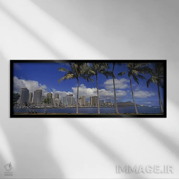 تابلو دکوراتیو Honolulu, Hawaii, USA 2010,آسمان خراش ها در کنار آب، هو… اثر پانورامیک ایمجز - نمای قابدار مشکی