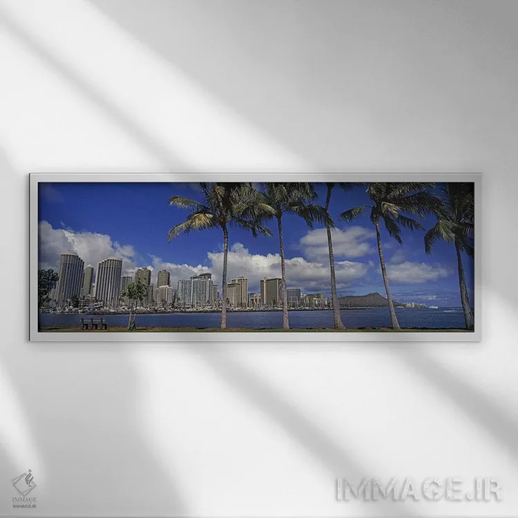 تابلو دکوراتیو Honolulu, Hawaii, USA 2010,آسمان خراش ها در کنار آب، هو… اثر پانورامیک ایمجز - نمای قابدار سفید