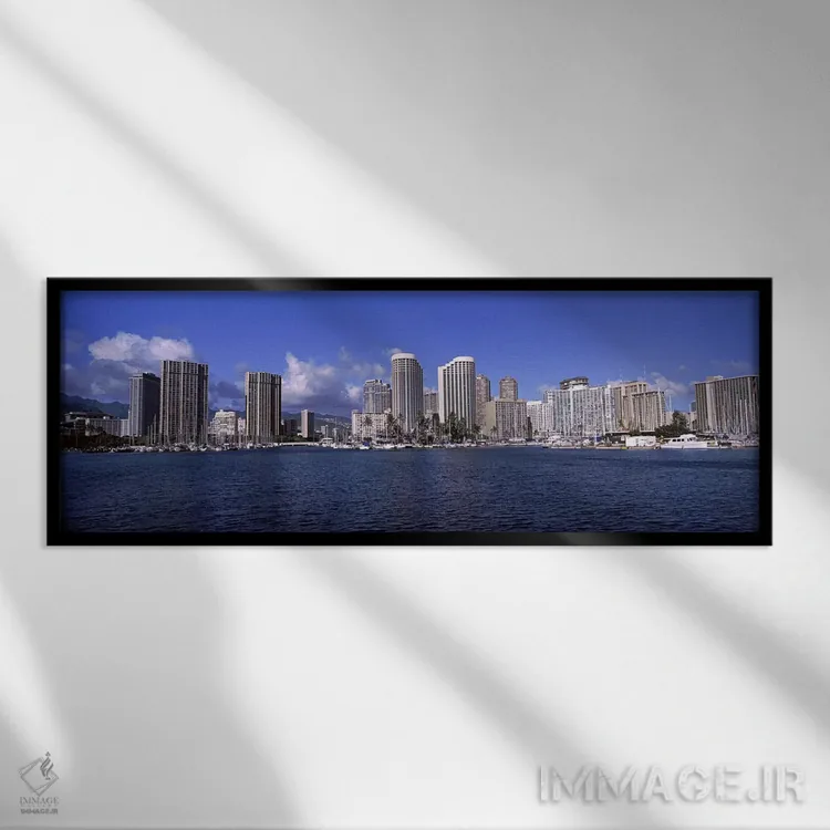 تابلو دکوراتیو Honolulu, Hawaii, USA 2010 #2,آسمان خراش ها در کنار آب… اثر پانورامیک ایمجز - نمای قابدار مشکی