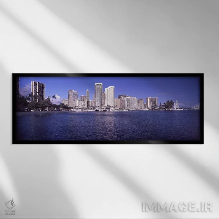 تابلو دکوراتیو Honolulu, Hawaii, USA,آسمان خراش ها در کنار آب، هونولول… اثر پانورامیک ایمجز - نمای قابدار مشکی
