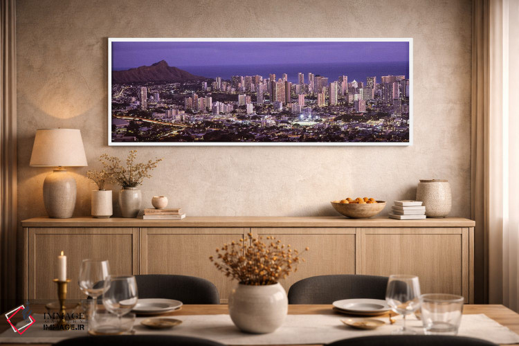 تابلو دکوراتیو Oahu, Honolulu County, Hawaii, USA,نمای بالا از شهر روش… اثر پانورامیک ایمجز - D2W