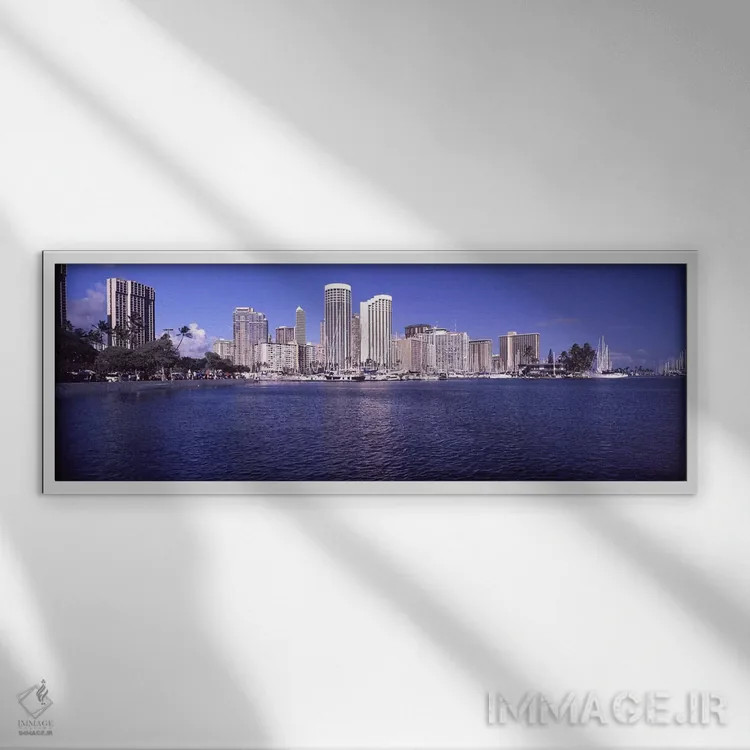 تابلو دکوراتیو Honolulu, Hawaii, USA,آسمان خراش ها در کنار آب، هونولول… اثر پانورامیک ایمجز - نمای قابدار سفید