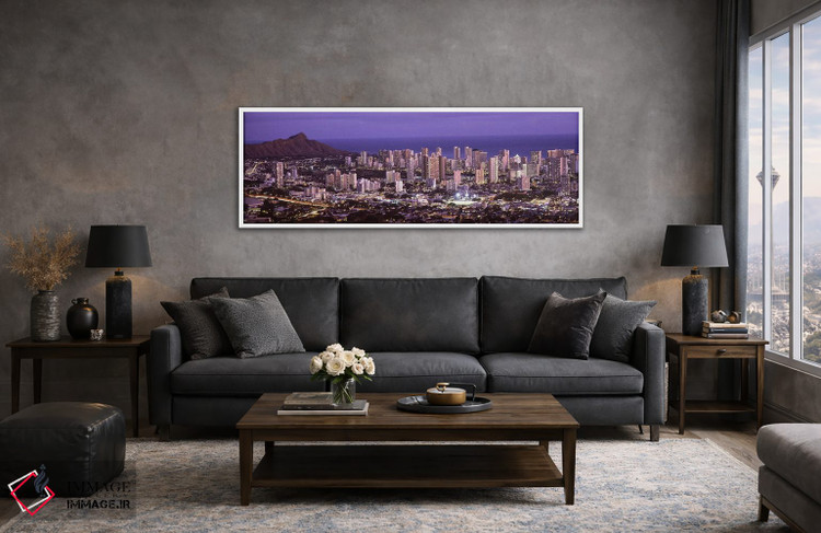 تابلو دکوراتیو Oahu, Honolulu County, Hawaii, USA,نمای بالا از شهر روش… اثر پانورامیک ایمجز - D4W