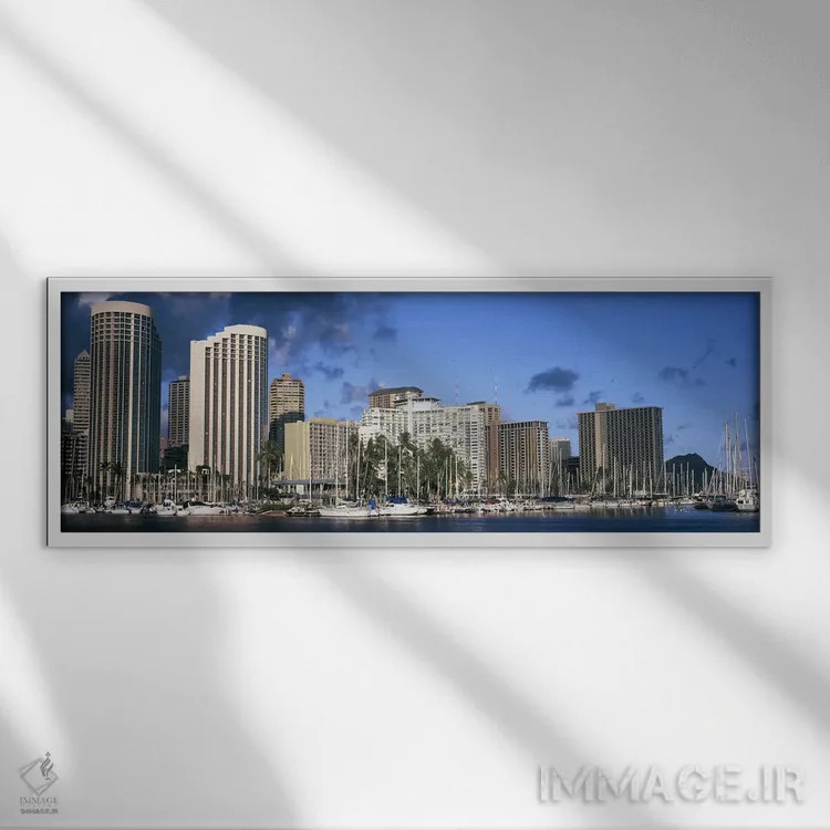 تابلو دکوراتیو Honolulu, Hawaii, USA 2010,قایق های پهلو گرفته در بندر… اثر پانورامیک ایمجز - نمای قابدار سفید