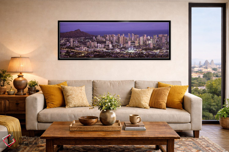 تابلو دکوراتیو Oahu, Honolulu County, Hawaii, USA,نمای بالا از شهر روش… اثر پانورامیک ایمجز - D6B