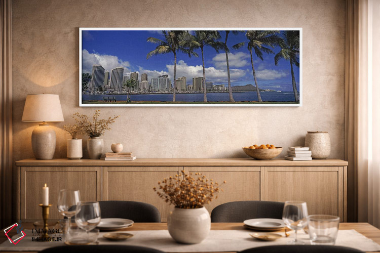 تابلو دکوراتیو Honolulu, Hawaii, USA 2010,آسمان خراش ها در کنار آب، هو… اثر پانورامیک ایمجز - D2W