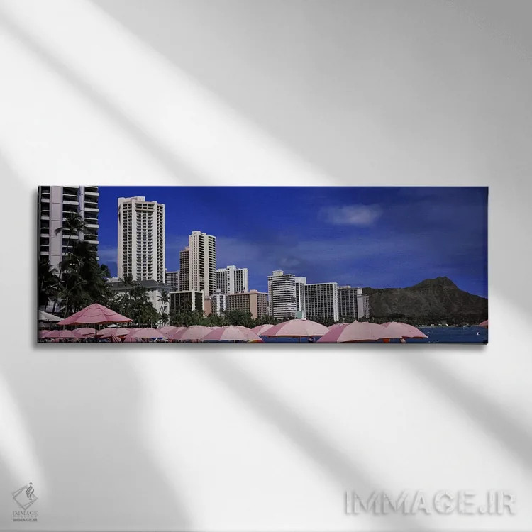 تابلو دکوراتیو Honolulu, Oahu, Hawaii, USA,آسمان خراش ها در کنار آب، ه… اثر پانورامیک ایمجز - نمای روبهرو روی دیوار