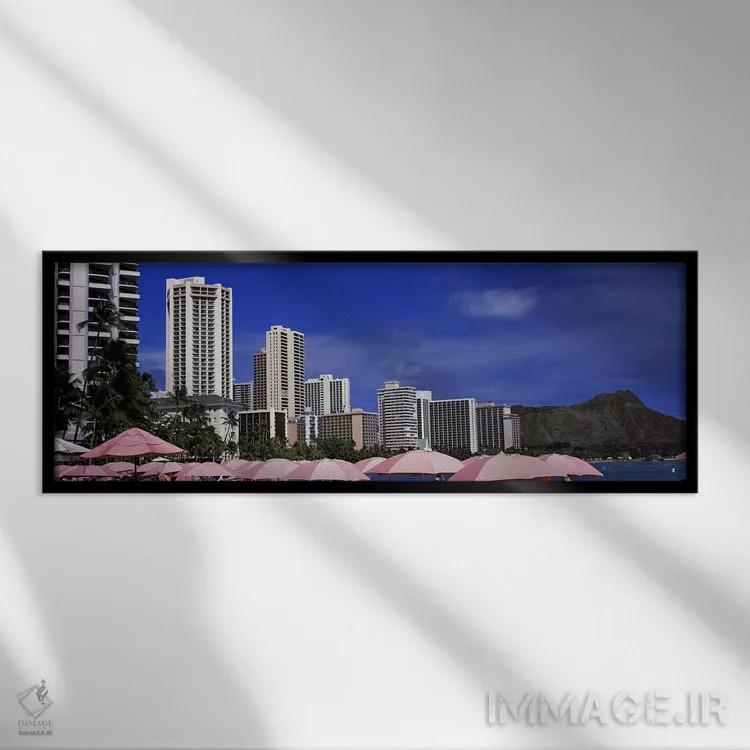 تابلو دکوراتیو Honolulu, Oahu, Hawaii, USA,آسمان خراش ها در کنار آب، ه… اثر پانورامیک ایمجز - نمای قابدار مشکی