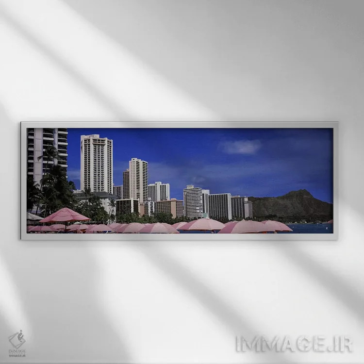 تابلو دکوراتیو Honolulu, Oahu, Hawaii, USA,آسمان خراش ها در کنار آب، ه… اثر پانورامیک ایمجز - نمای قابدار سفید