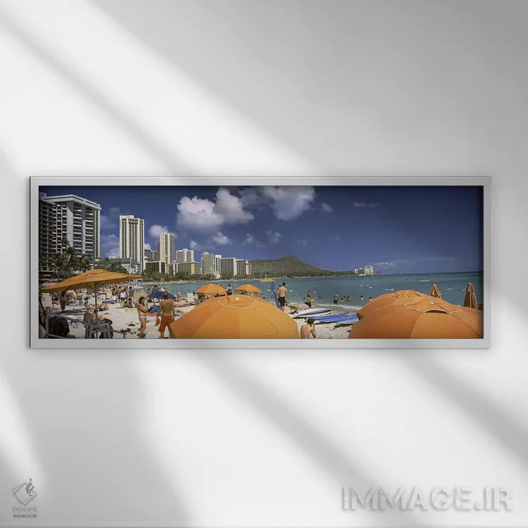 تابلو دکوراتیو Waikiki Beach, Honolulu, Oahu, Hawaii, USA 2010,گردشگرا… اثر پانورامیک ایمجز - نمای قابدار سفید