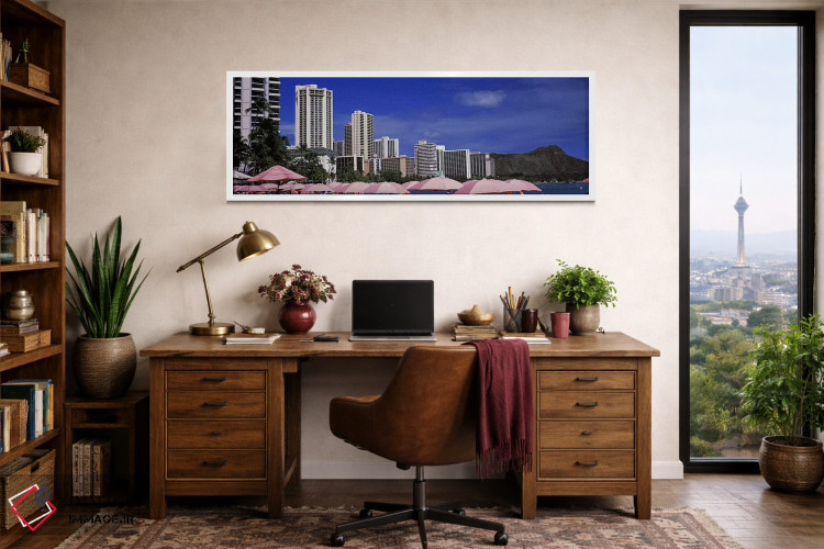تابلو دکوراتیو Honolulu, Oahu, Hawaii, USA,آسمان خراش ها در کنار آب، ه… اثر پانورامیک ایمجز - D1W
