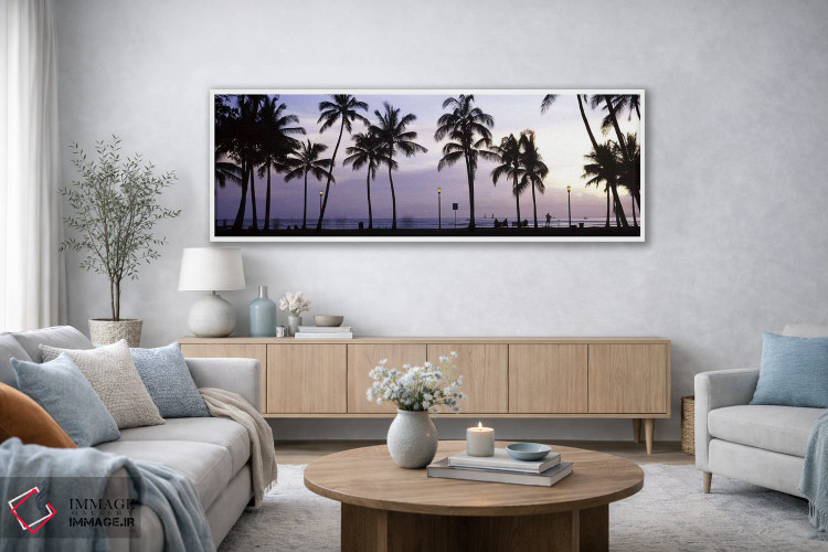 تابلو دکوراتیو Waikiki, Honolulu, Oahu, Hawaii, USA,درختان نخل در ساحل… اثر پانورامیک ایمجز - D3W