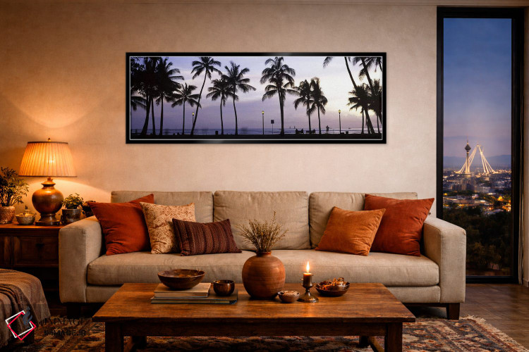 تابلو دکوراتیو Waikiki, Honolulu, Oahu, Hawaii, USA,درختان نخل در ساحل… اثر پانورامیک ایمجز - D5B