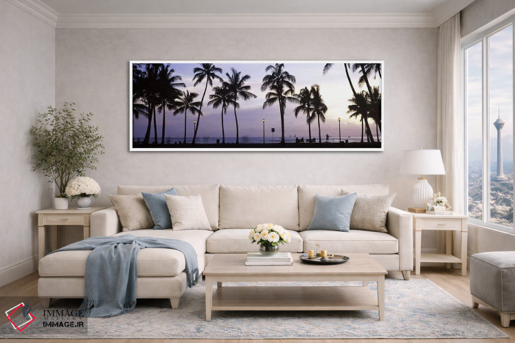 تابلو دکوراتیو Waikiki, Honolulu, Oahu, Hawaii, USA,درختان نخل در ساحل… اثر پانورامیک ایمجز - D4W