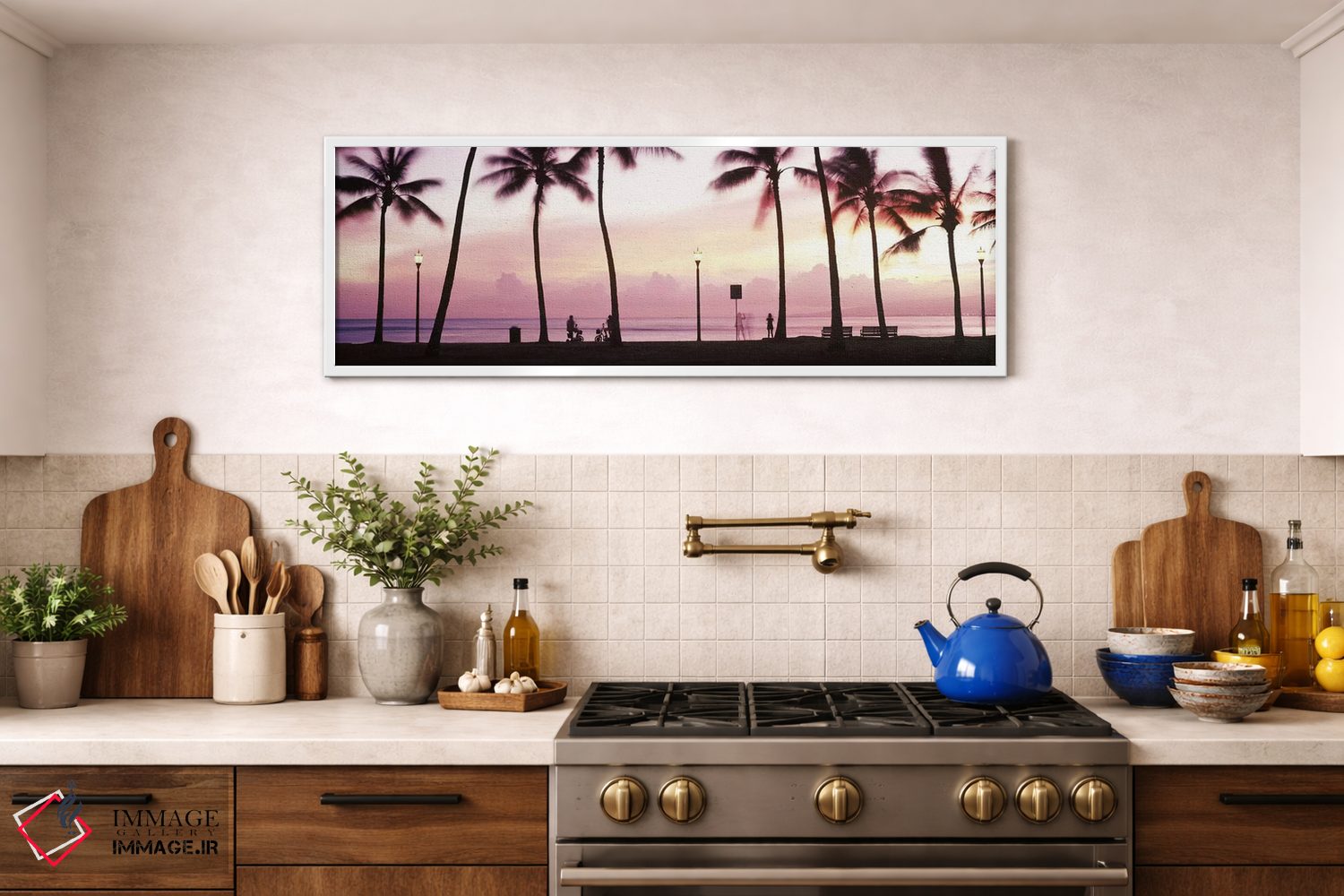 تابلو دکوراتیو Waikiki, Honolulu, Oahu, Hawaii, USA #2,درختان نخل در س… اثر پانورامیک ایمجز - D1W