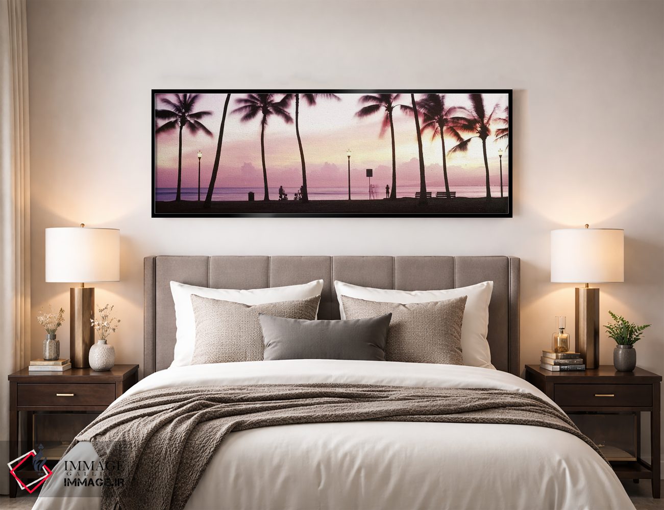 تابلو دکوراتیو Waikiki, Honolulu, Oahu, Hawaii, USA #2,درختان نخل در س… اثر پانورامیک ایمجز - D5B