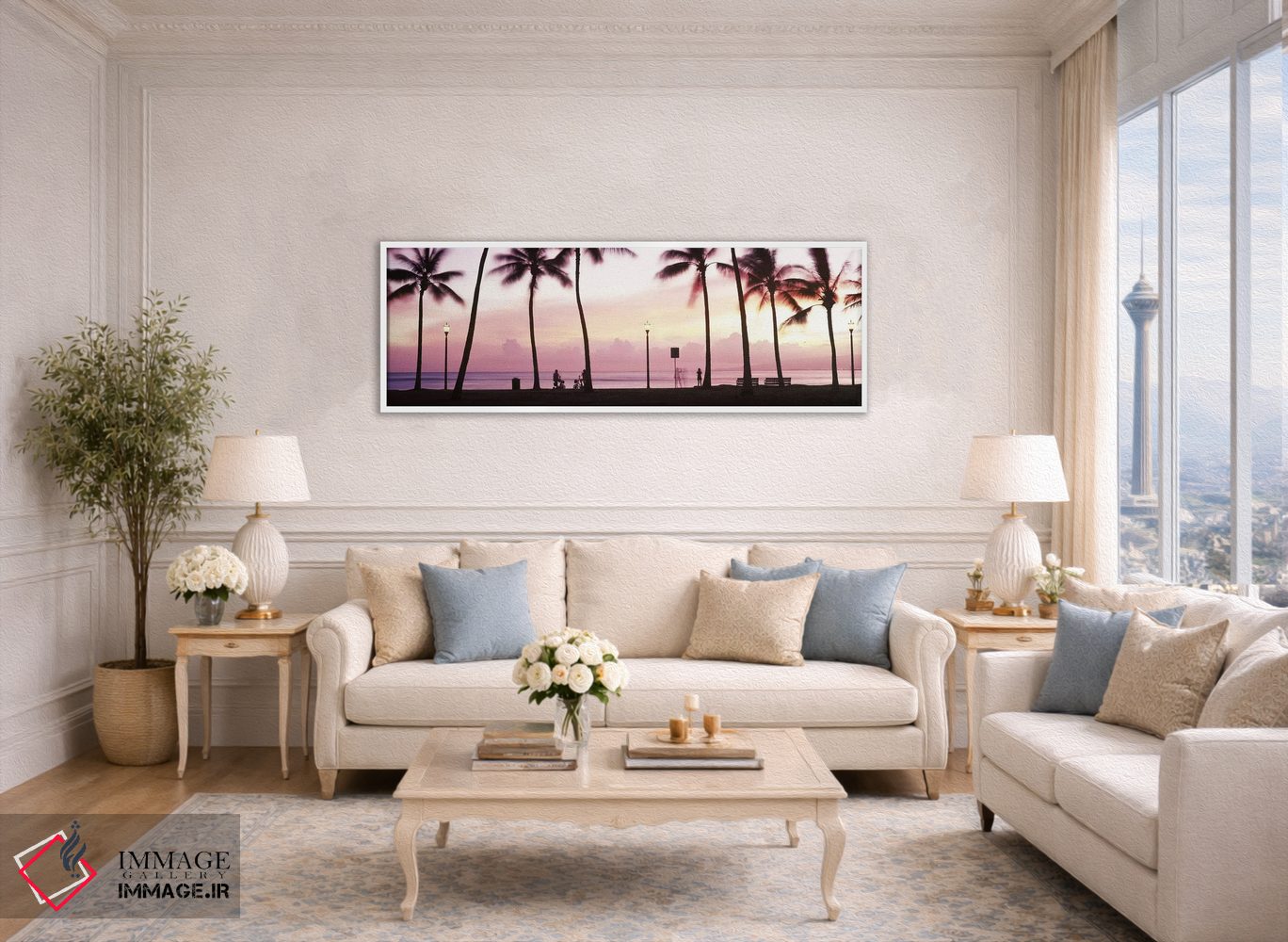 تابلو دکوراتیو Waikiki, Honolulu, Oahu, Hawaii, USA #2,درختان نخل در س… اثر پانورامیک ایمجز - D4W